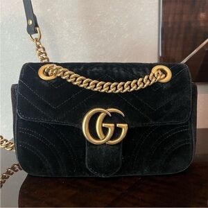 GUCCI
Velvet Matelasse Mini GG Marmont Shoulder
Bag Black
